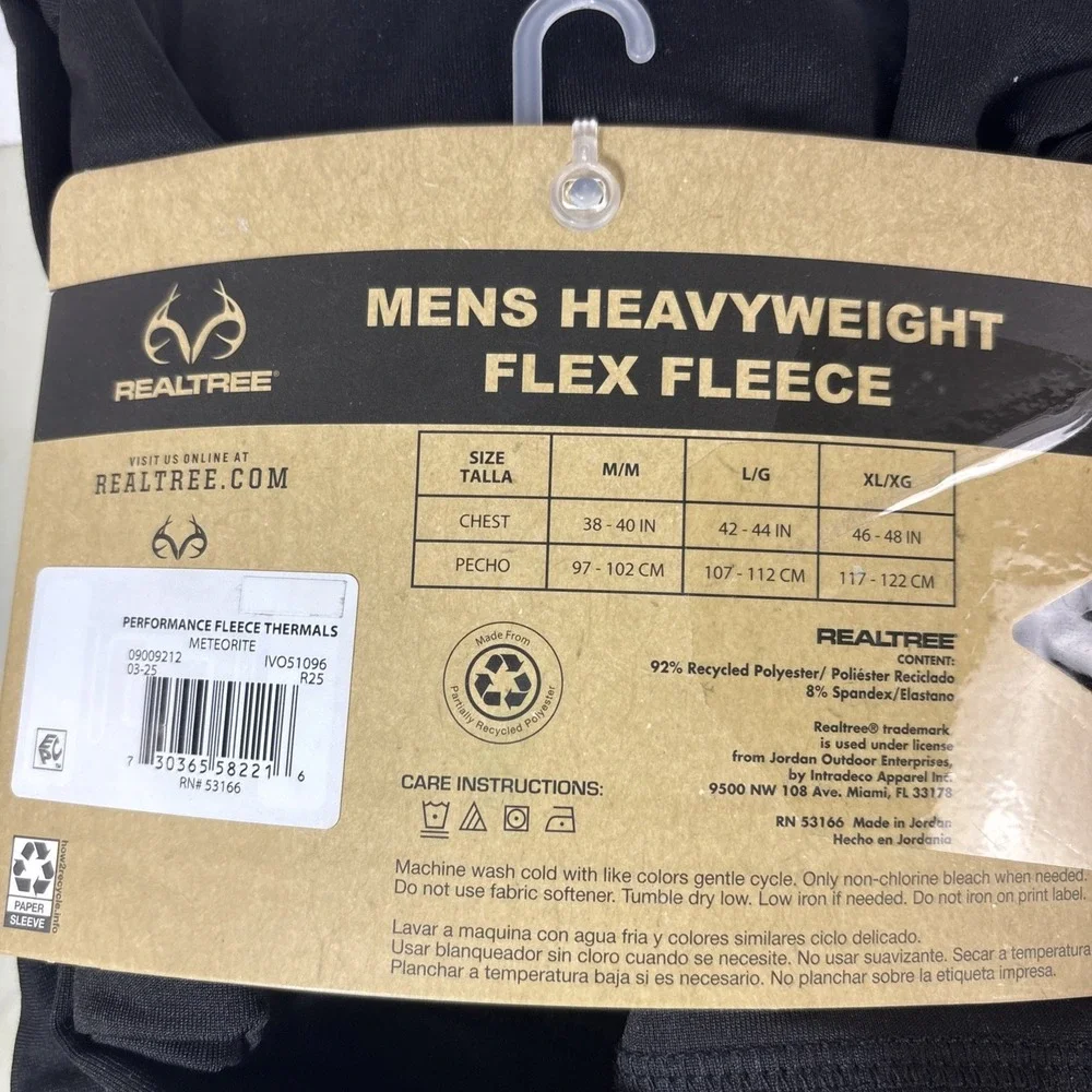Realtree Thermal Set Mens M Black Heavyweight Flex Fleece Base Layer 2pc T/B Set